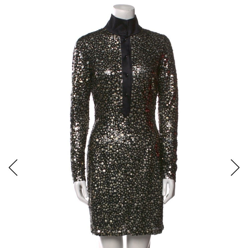 Neaem KhanSequin Mini Dress with long sleeves Size 6 Black